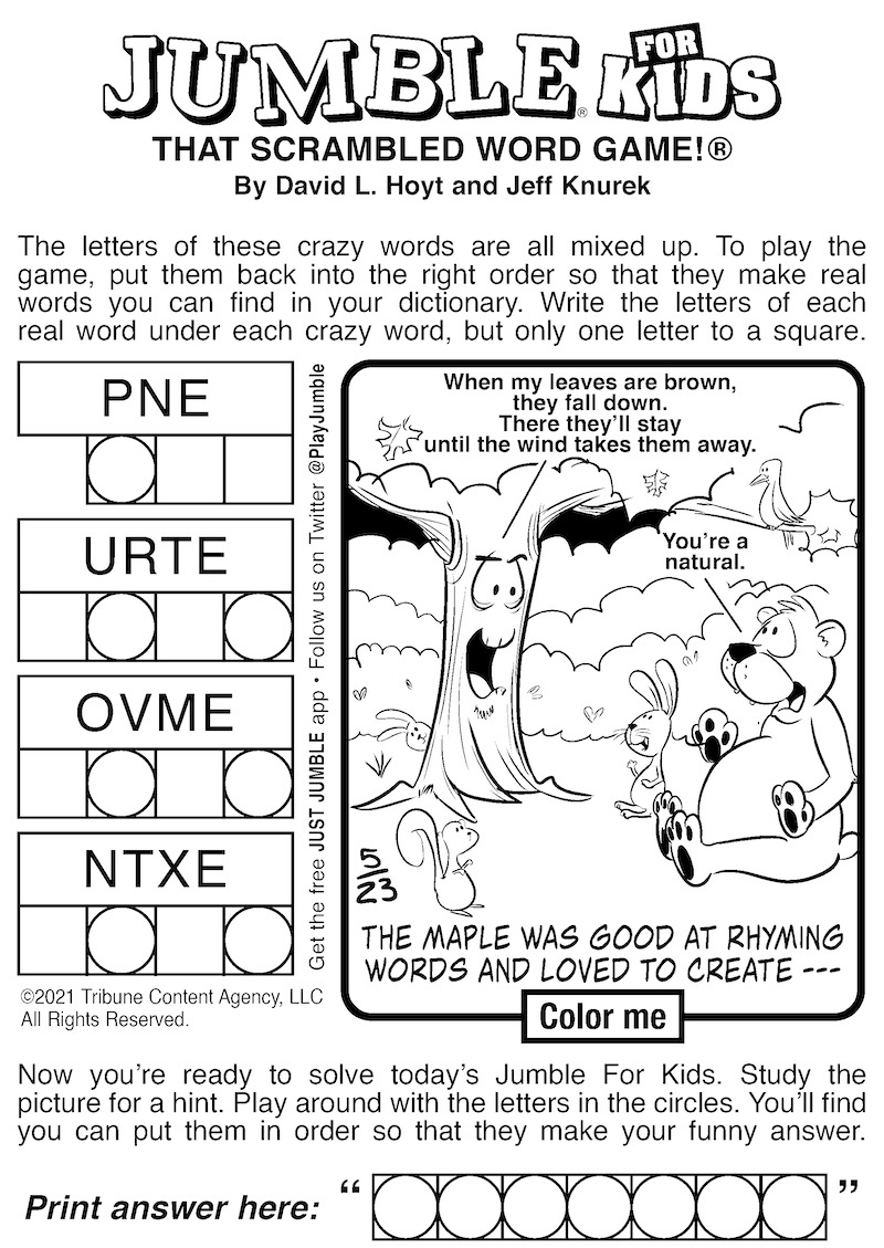 Free Jumble Puzzles For Kids And Adults | Boomer Magazine with regard to Free Printable Jumbles