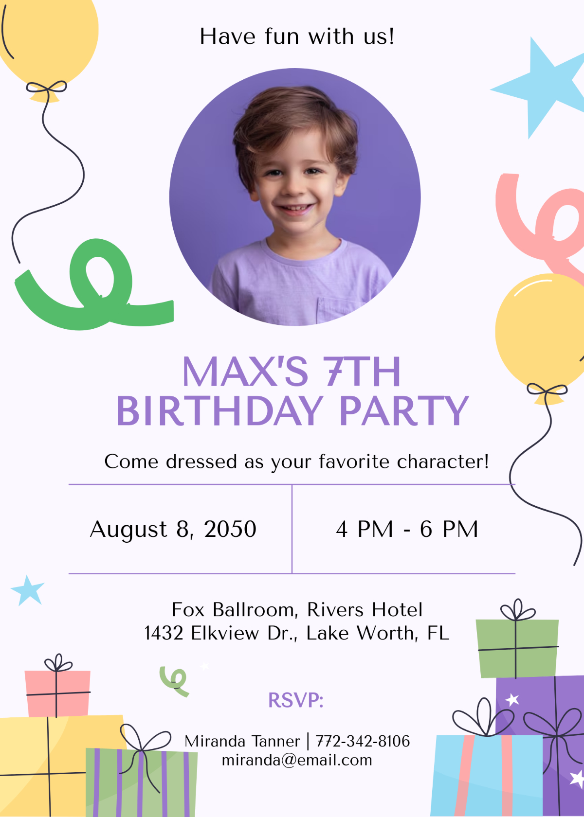 Free Kids Birthday Invitation Templates, Editable And Printable regarding Free Printable Birthday Invitation Cards Templates