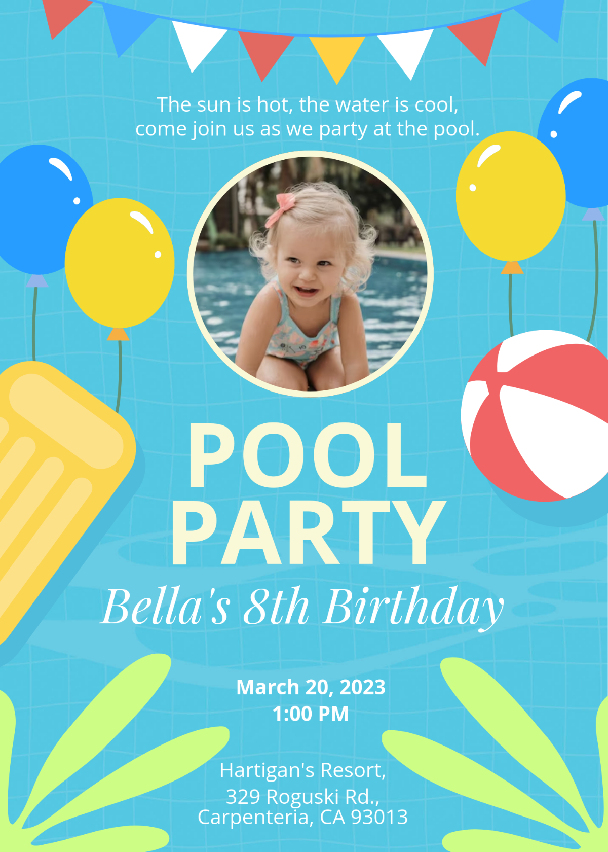 Free Kids Pool Party Invitation Template To Edit Online with regard to Free Printable Water Birthday Party Invitations