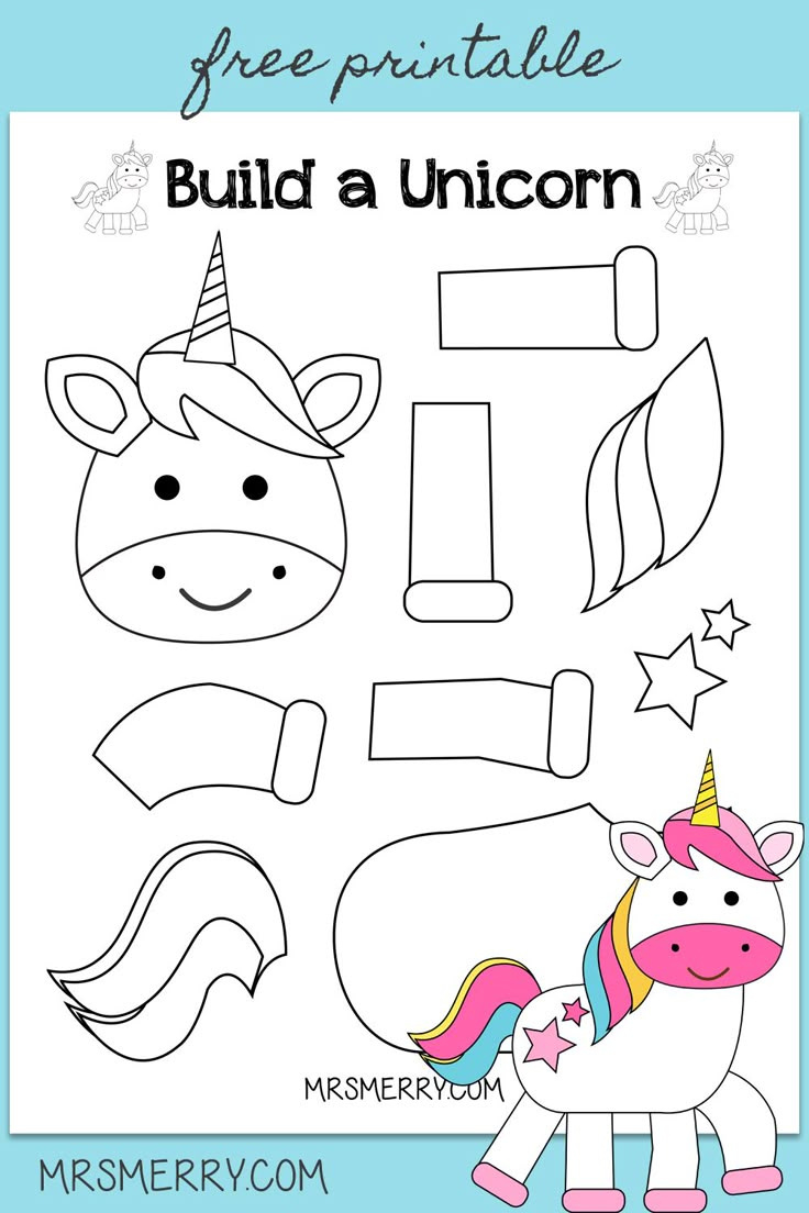 Free Kids Printable - Build A Unicorn Template - Mrs. Merry for Free Printable Unicorn Template