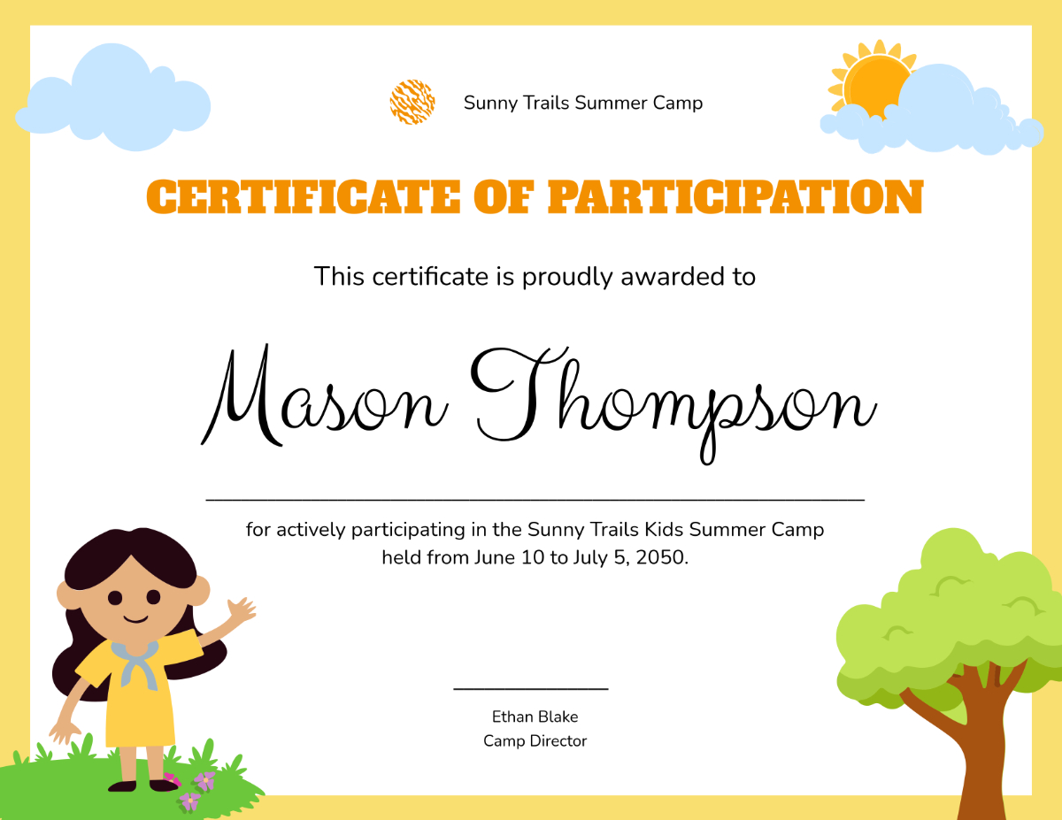 Free Kids Summer Camp Certificate Template To Edit Online for Free Printable Camp Certificates