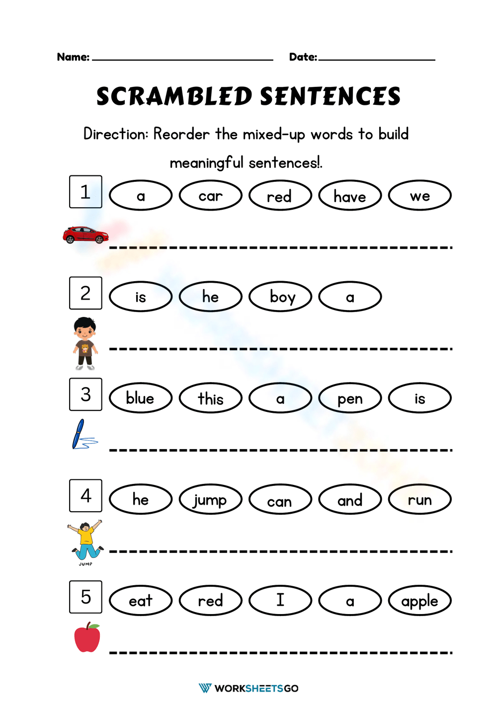 Free Kindergarten Scrambled Sentences Worksheets - Worksheets Library regarding Free Printable Scrambled Sentences Worksheets