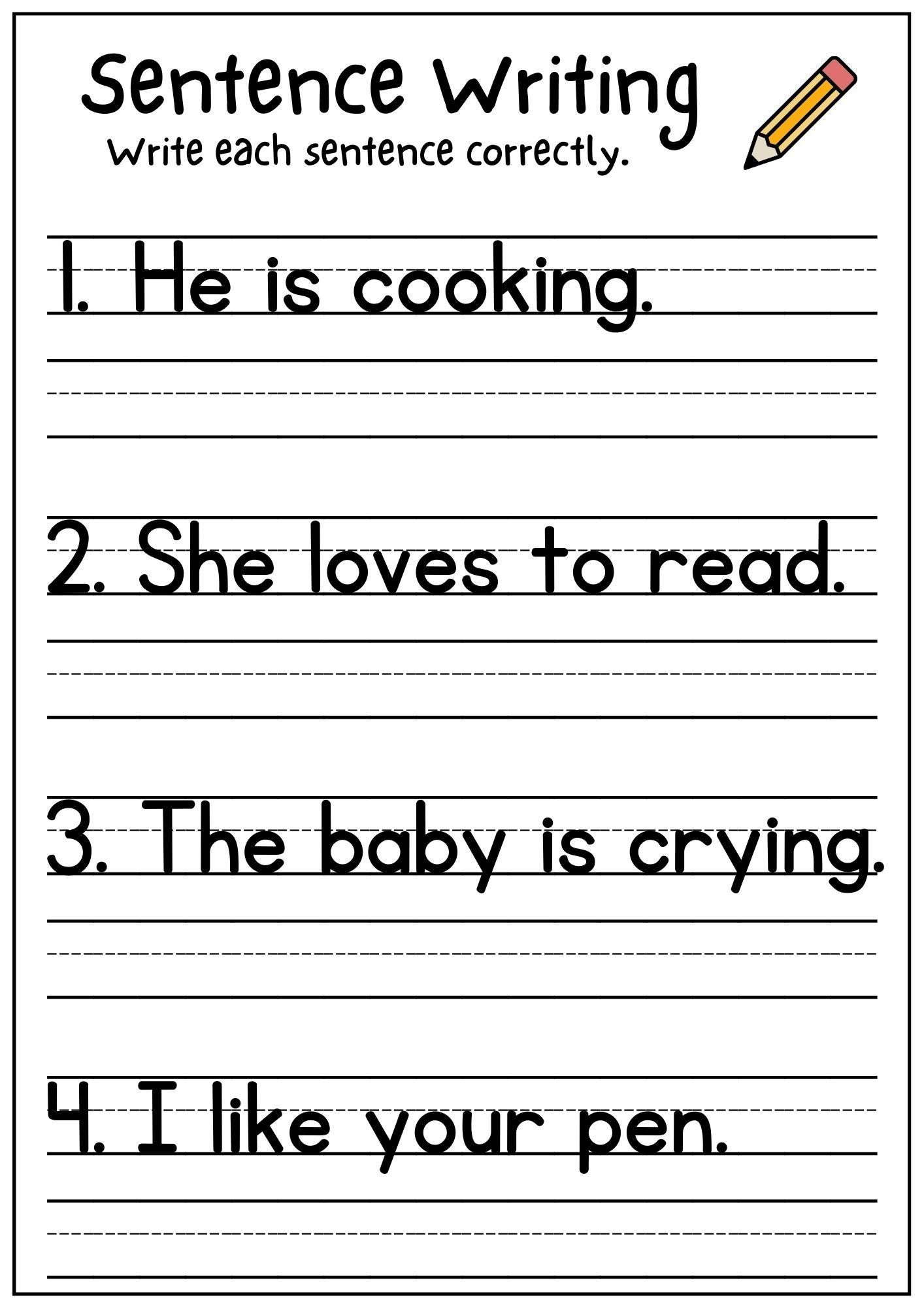 Free Kindergarten Writing Sentences Worksheets - Active Little with regard to Free Printable Simple Sentences Worksheets