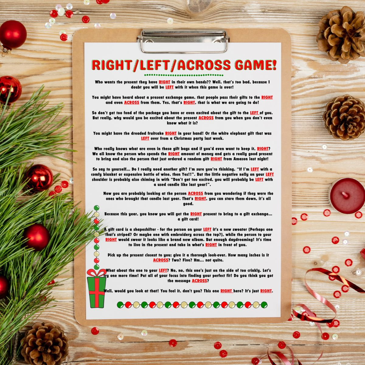 Free Left Right Across Christmas Game Printable (2 Options for Christian Christmas Games Free Printable