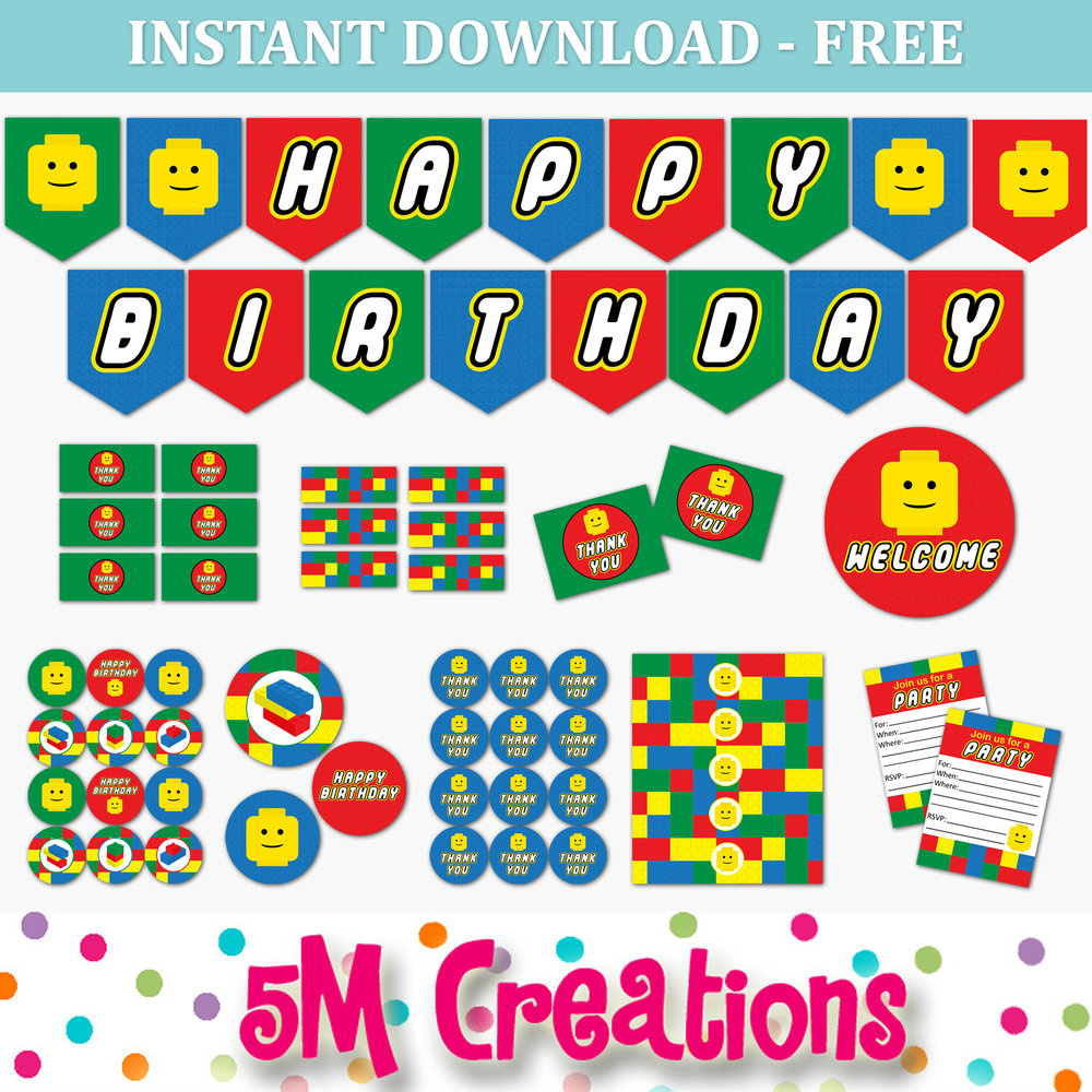 Free Lego Inspired Party Printable Decorations – Instant Download regarding Free Printable Lego Banner