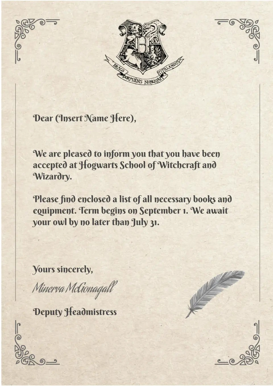 Free Letter From Hogwarts Template For Google Docs with regard to Hogwarts Acceptance Letter Template Free Printable
