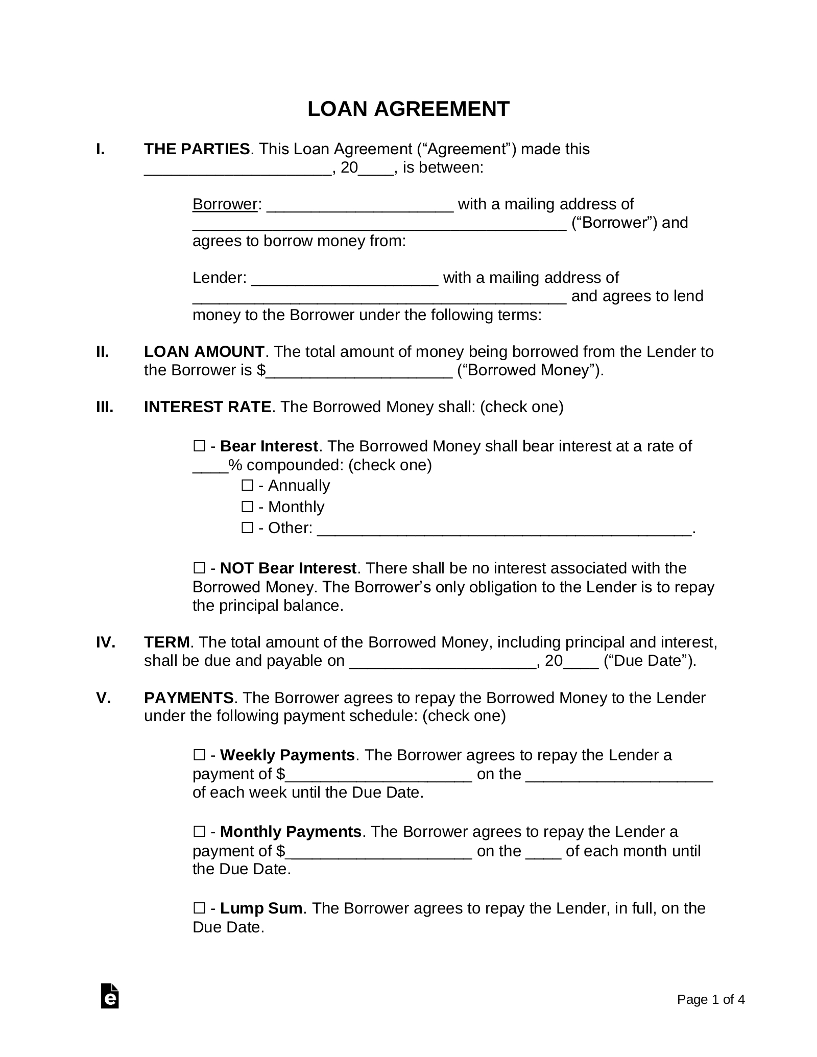 Free Loan Agreement Templates (10) - Pdf | Word – Eforms for Free Printable Loan Forms