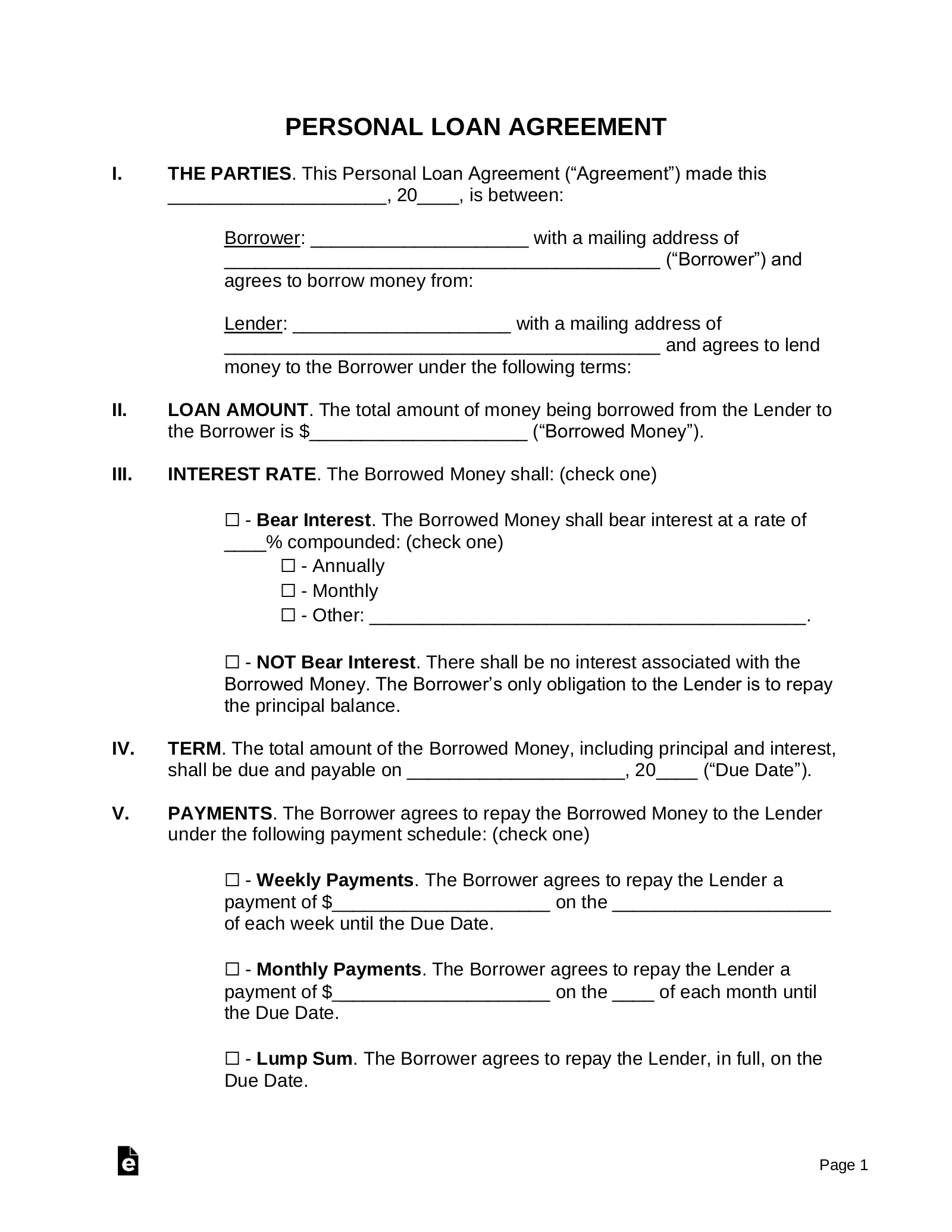 Free Loan Agreement Templates (10) - Pdf | Word – Eforms pertaining to Free Printable Personal Loan Forms