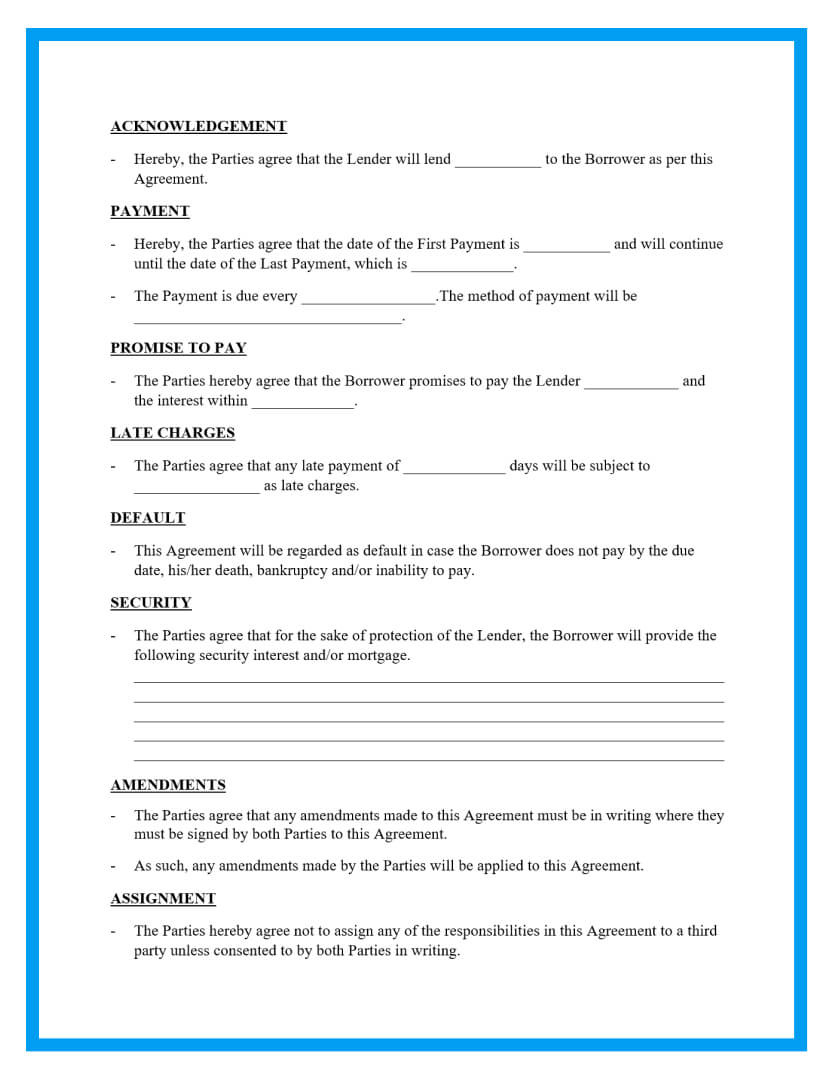 Free Loan Agreement Templates And Sample throughout Free Printable Loan Agreement Form