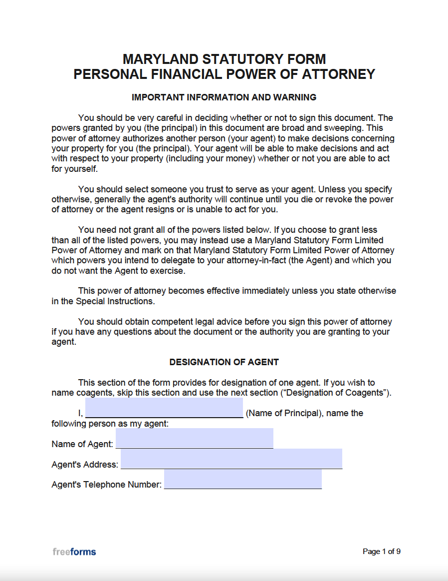 Free Maryland Power Of Attorney Forms | Pdf | Word pertaining to Maryland Power Of Attorney Form Free Printable