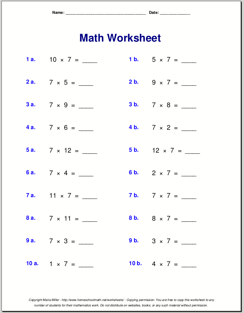 Free Math Worksheets intended for Free Math Printables