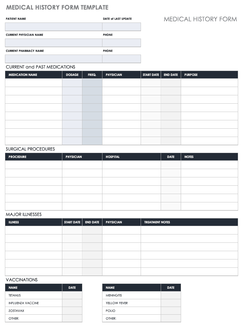 Free Medical Form Templates | Smartsheet with regard to Free Printable Personal Medical History Forms