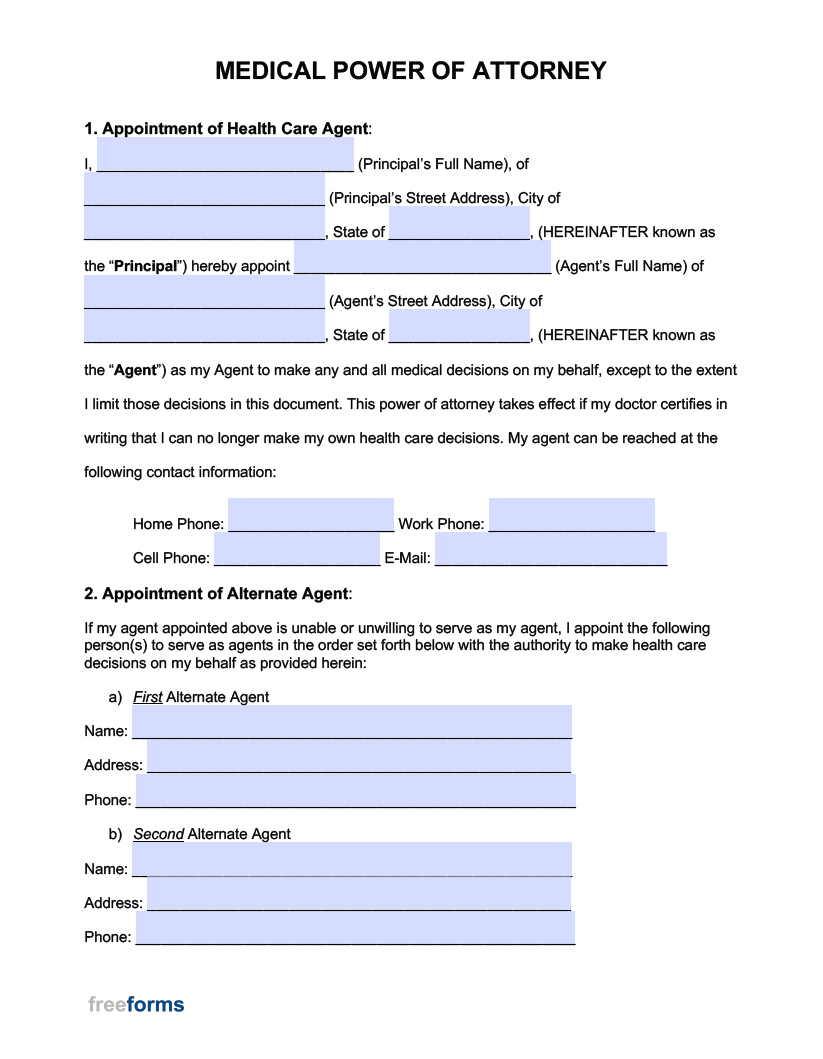 Free Medical Power Of Attorney Forms | Pdf | Word with regard to Free Blank Printable Medical Power Of Attorney Forms
