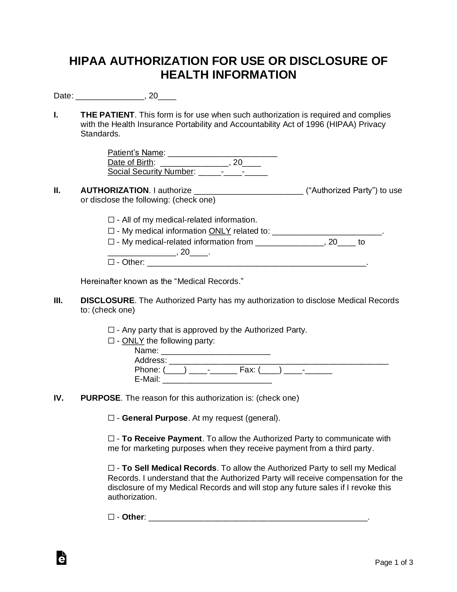 Free Medical Records Release Authorization Form (Waiver) | Hipaa intended for Free Printable Medical Release Form