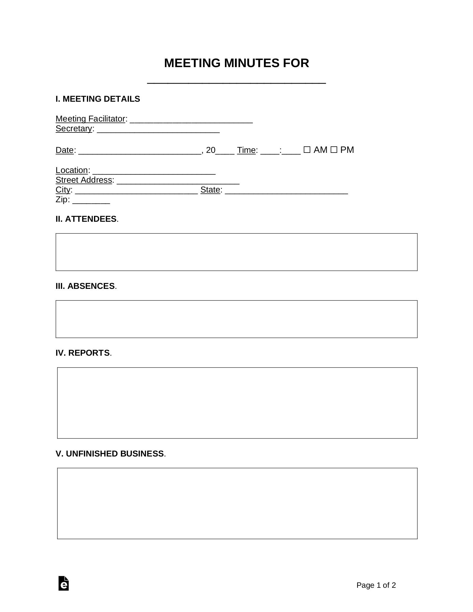 Free Meeting Minutes Templates (20) - Pdf | Word – Eforms in Meeting Minutes Template Free Printable