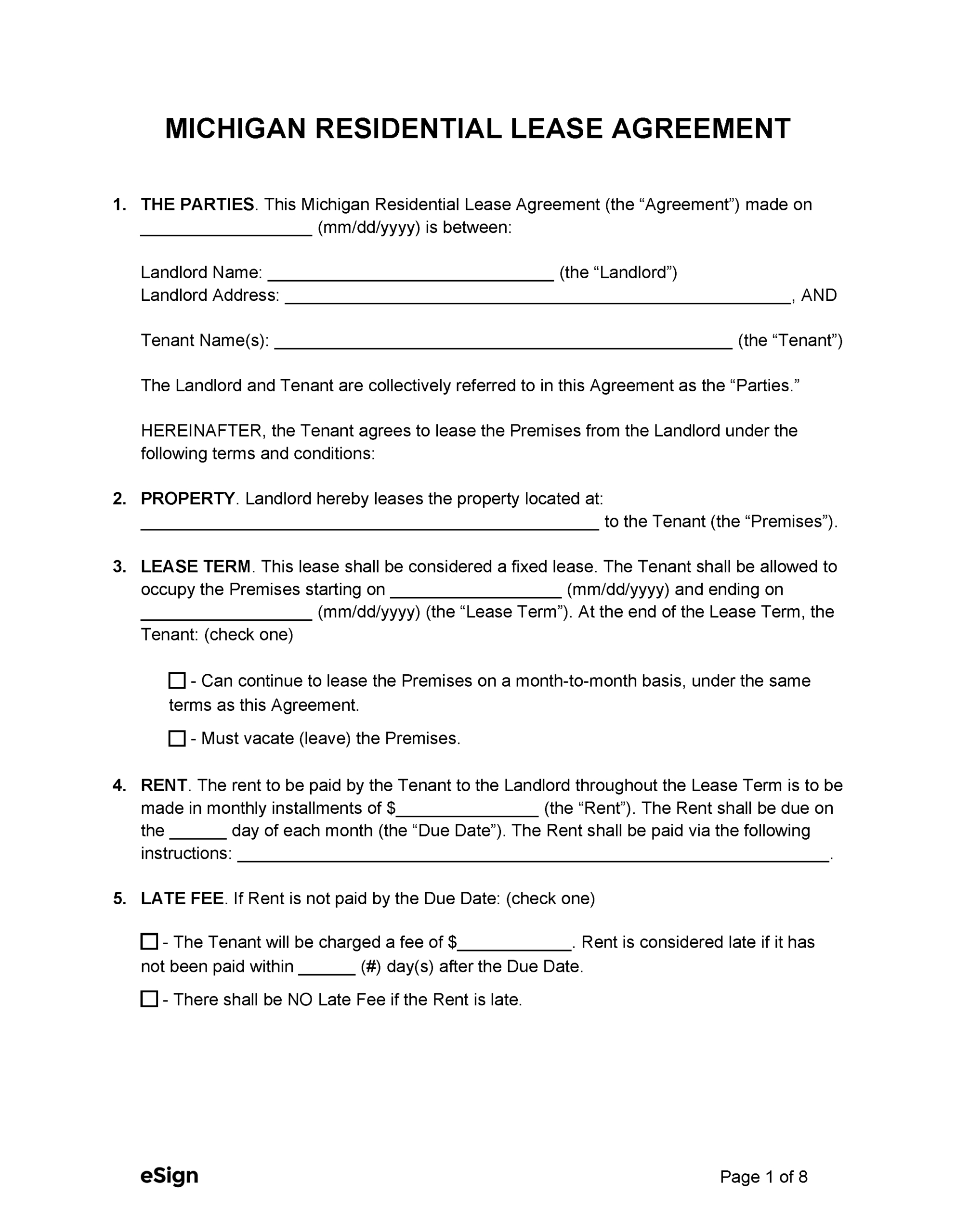 Free Michigan Standard Residential Lease Agreement Template | Pdf pertaining to Free Printable Michigan Residential Lease Agreement