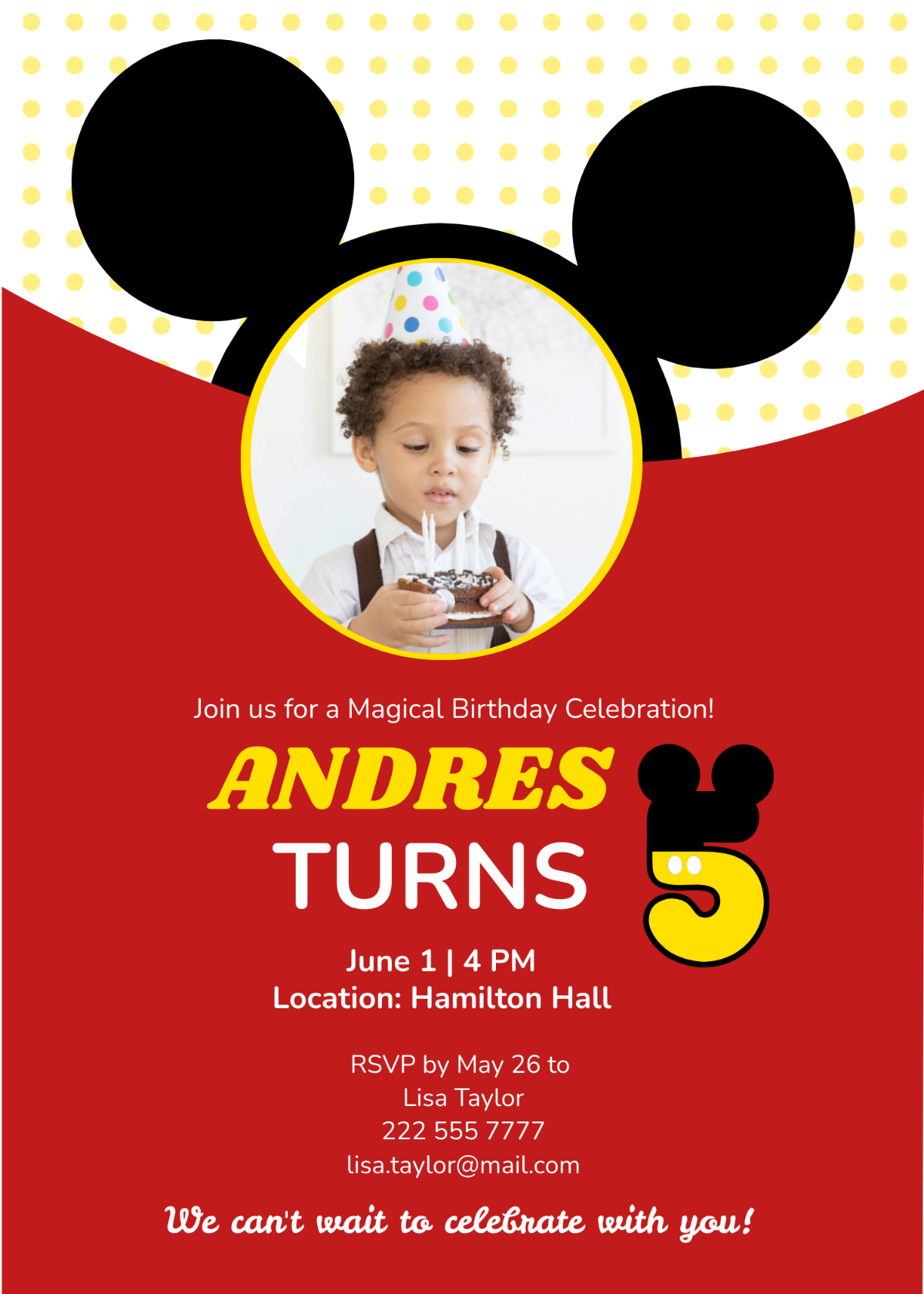 Free Mickey Mouse Birthday Invitation Template To Edit Online intended for Free Printable Mickey Mouse 1St Birthday Invitations