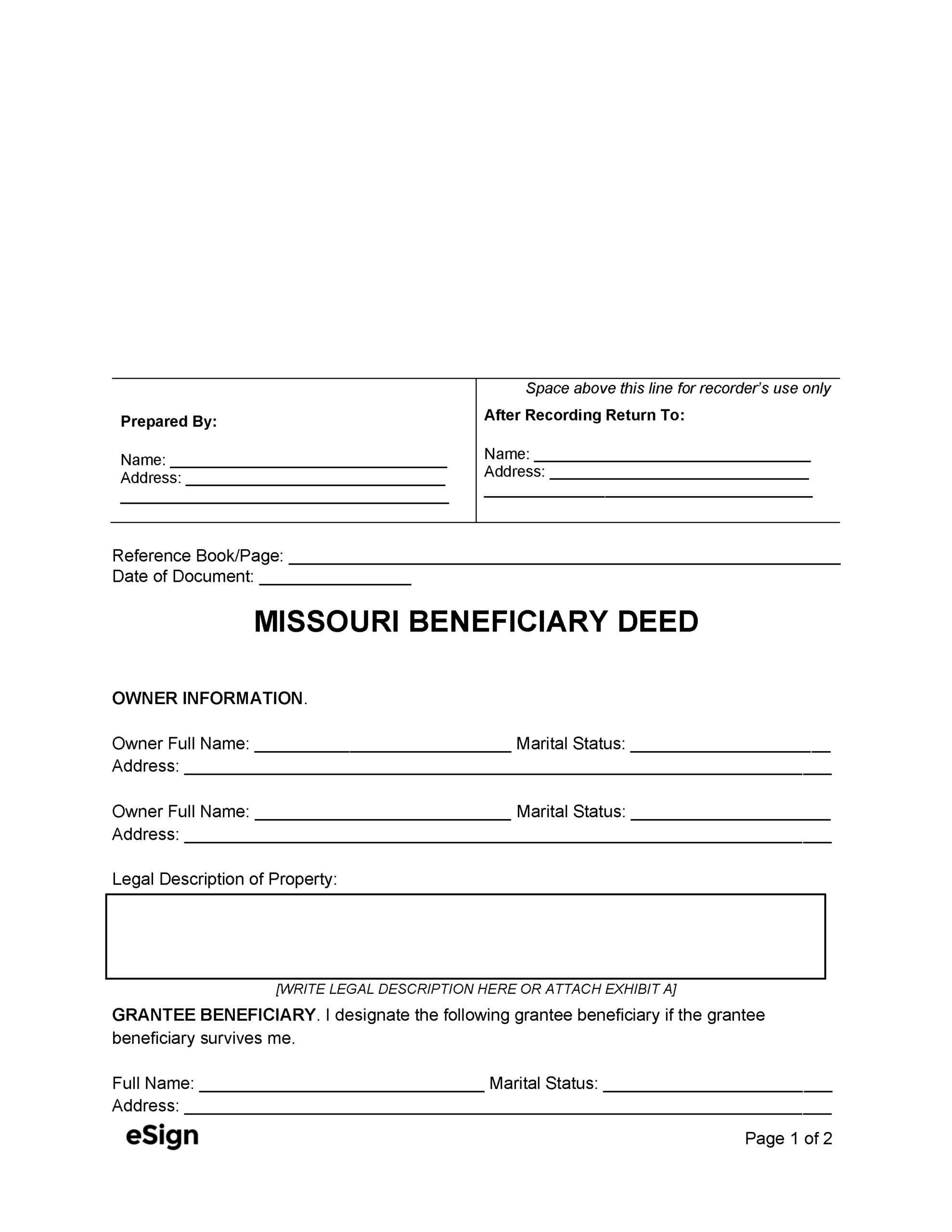 Free Missouri Beneficiary Deed Form | Pdf | Word throughout Free Printable Beneficiary Deed