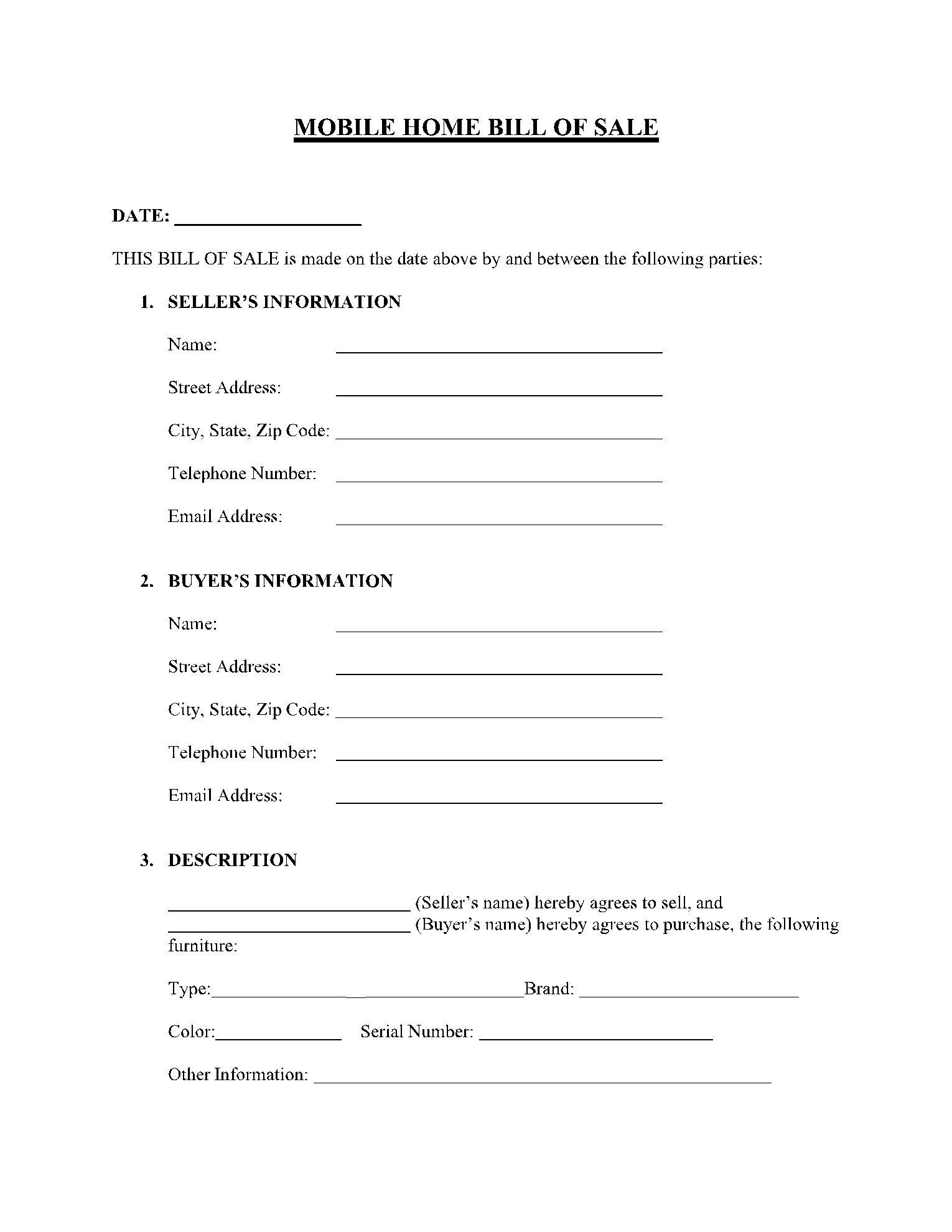 Free Mobile (Manufactured) Home Bill Of Sale Template | Cocosign pertaining to Free Printable Bill Of Sale For Mobile Home