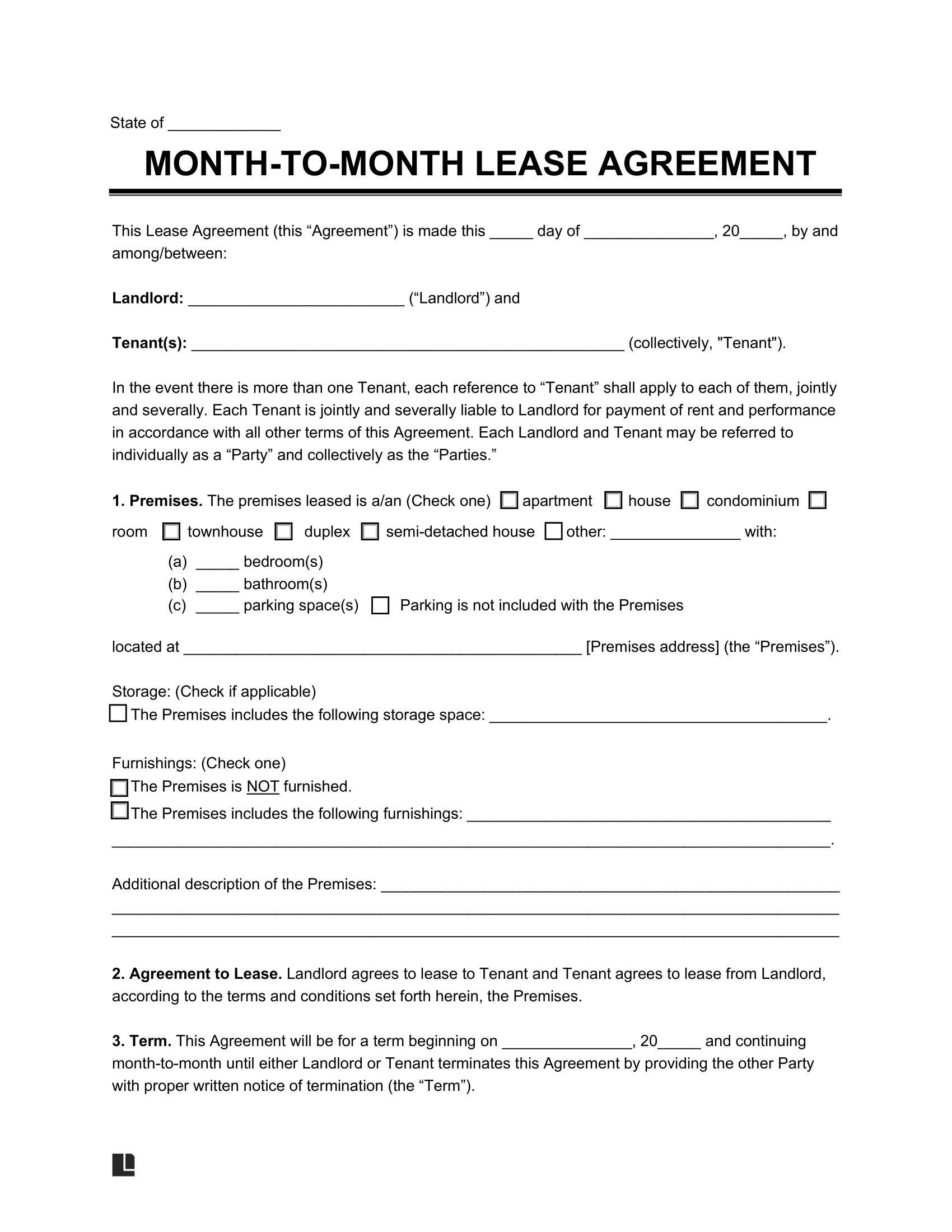 Free Month To Month Lease Agreement  Template | Pdf &amp;amp; Word regarding Free Printable Rental Agreement