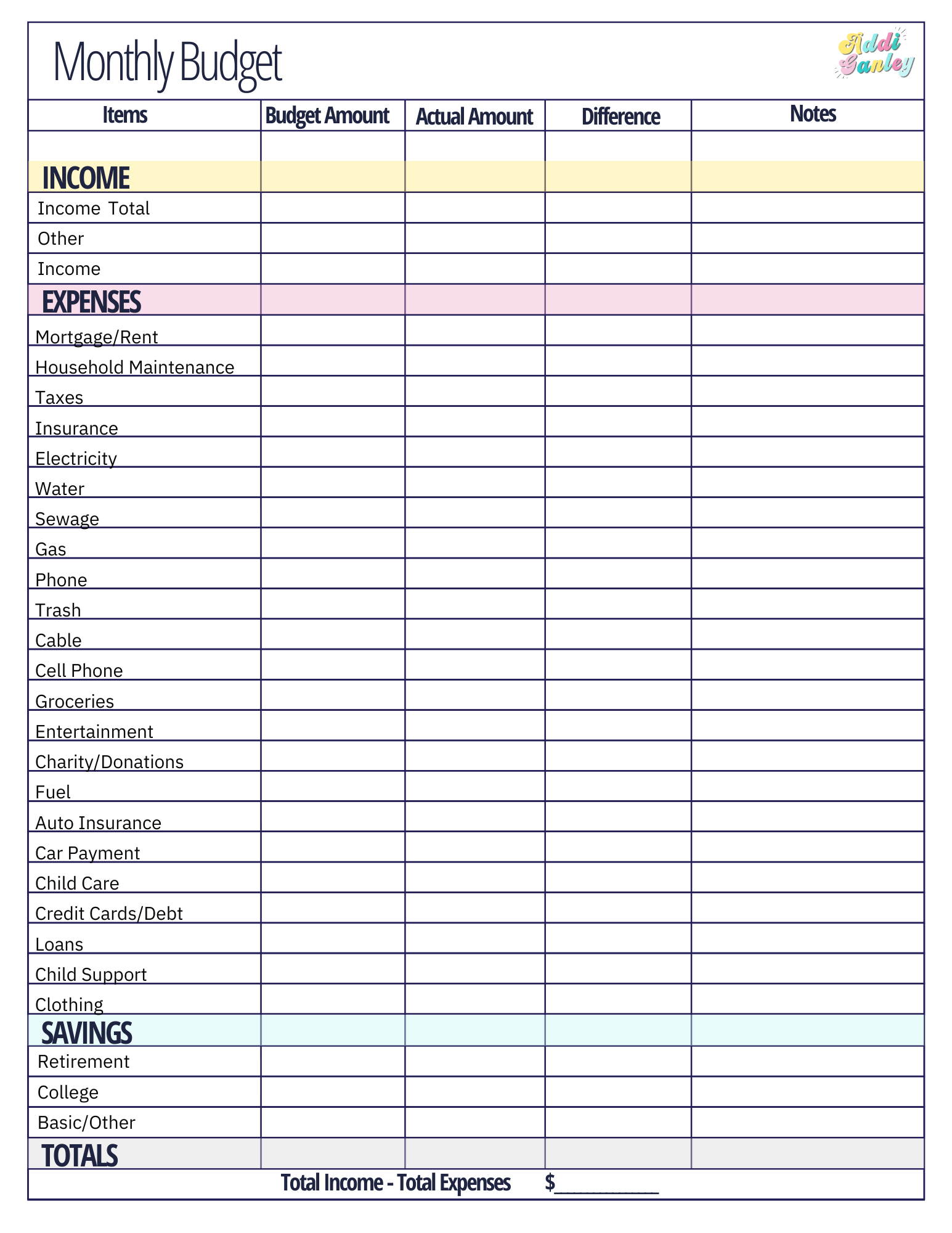 Free Monthly Budget Template - Instant Download - Worksheets Library within Free Printable Monthly Expense Sheet