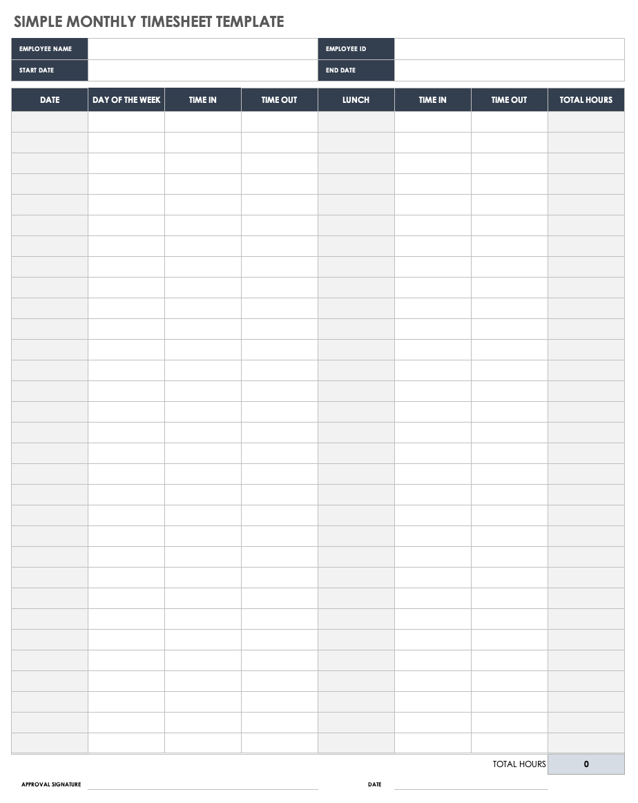 Free Monthly Timesheet &amp;amp; Time Card Templates | Smartsheet pertaining to Free Printable Time Tracking Sheets