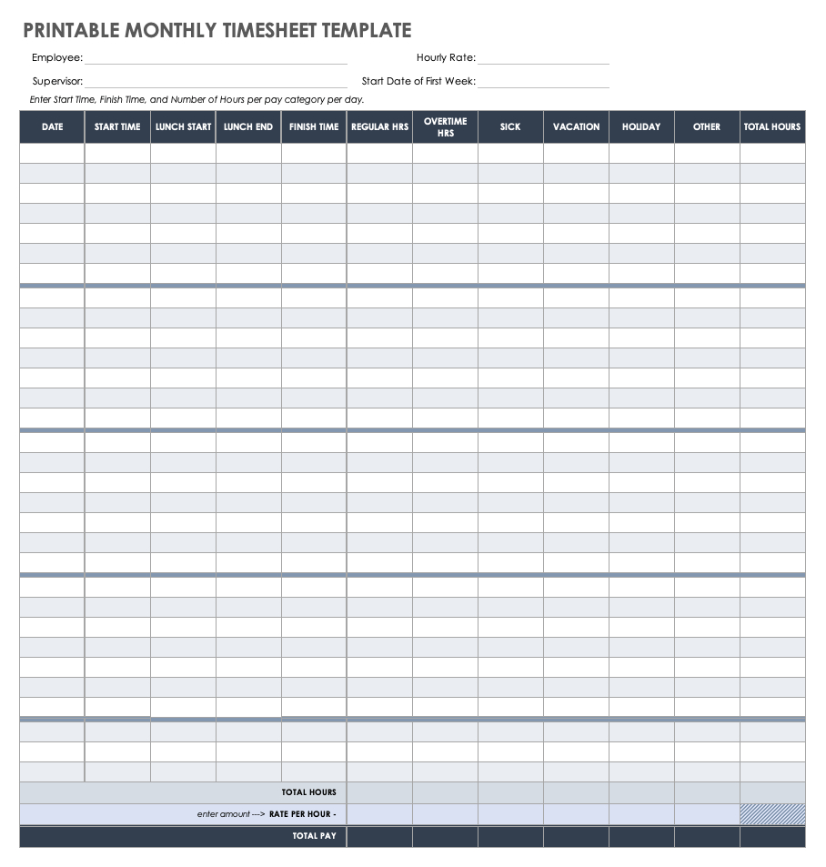 Free Monthly Timesheet &amp;amp; Time Card Templates | Smartsheet pertaining to Free Printable Time Tracking Sheets
