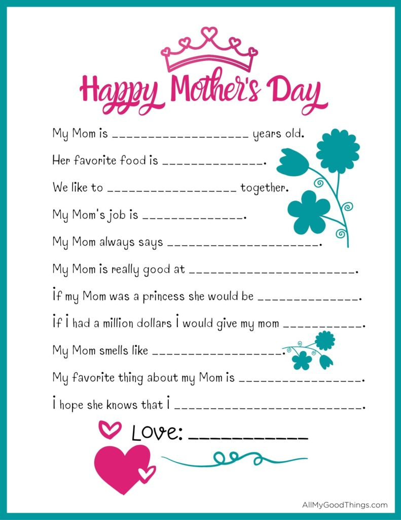 Free Mothers Day Questionnaire Printable - All My Good Things pertaining to Free Printable Mother'S Day Questionnaire
