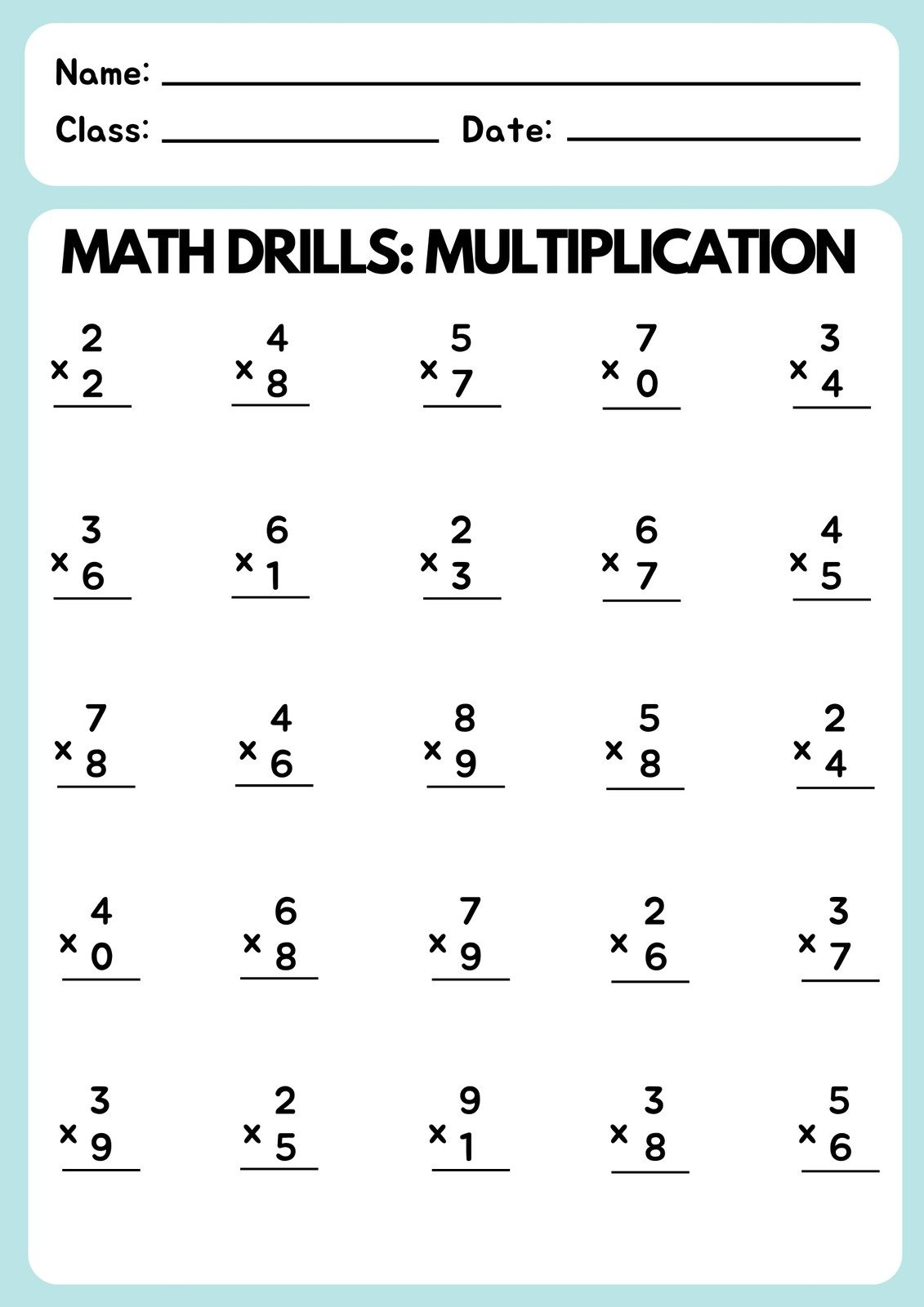 Free Multiplication Worksheet Templates To Use And Print | Canva throughout Free Printable Multiplication Sheets