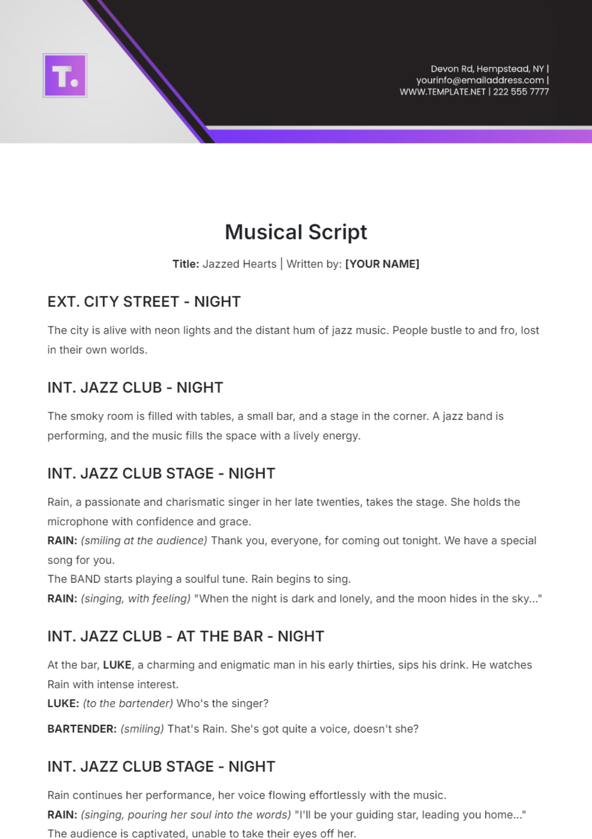 Free Musical Script Template To Edit Online for Free Printable Play Scripts