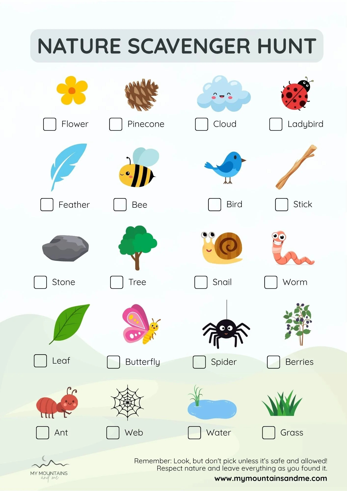 Free Nature Scavenger Hunt Printable For Kids (Uk) — My Mountains intended for Free Printable Scavenger Hunt For Kids