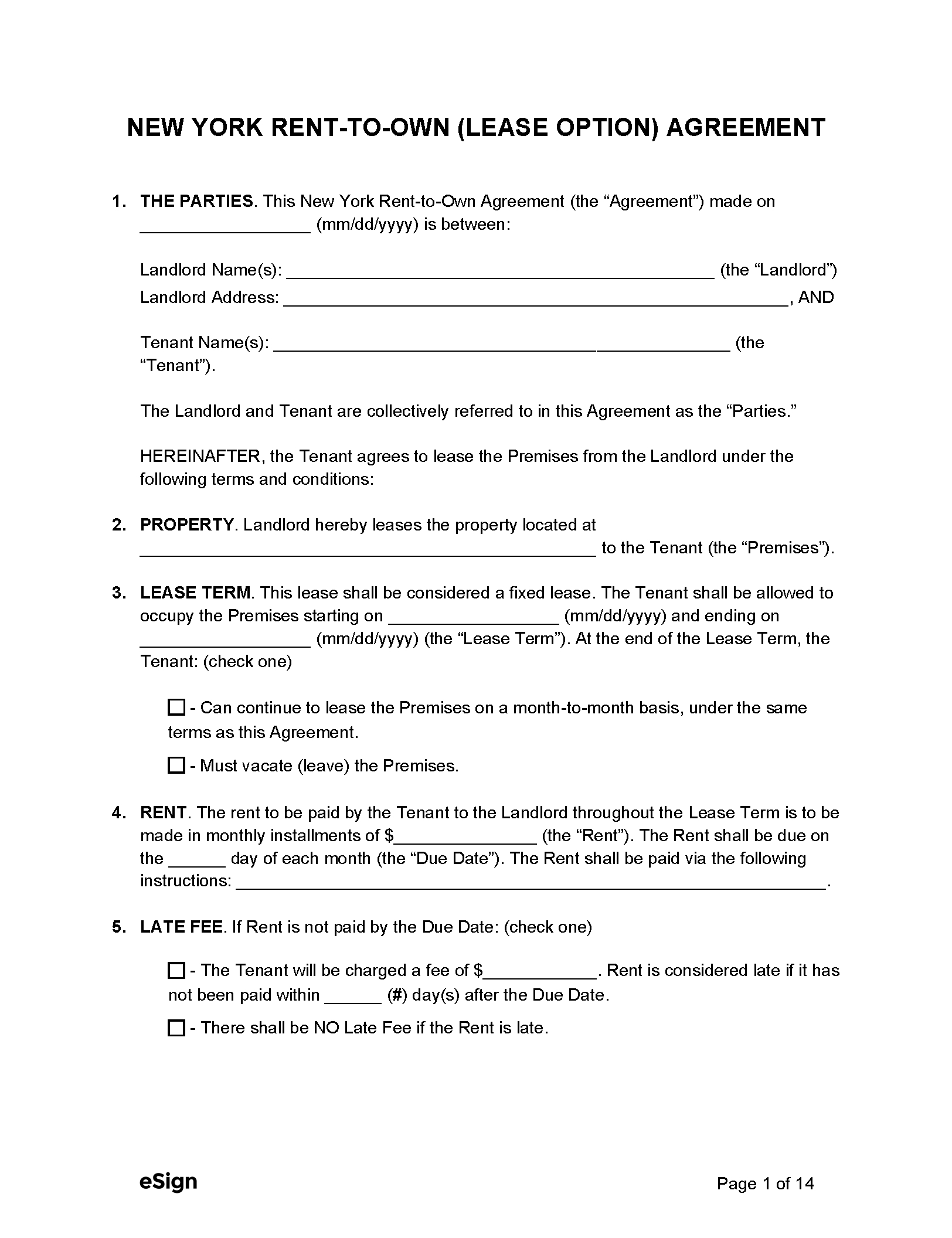 Free New York Rental Lease Agreement Templates (6) | Pdf for Free Printable Lease Agreement Ny