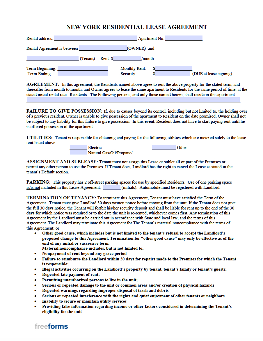 Free New York Rental Lease Agreement Templates | Pdf with Free Printable Lease Agreement Ny