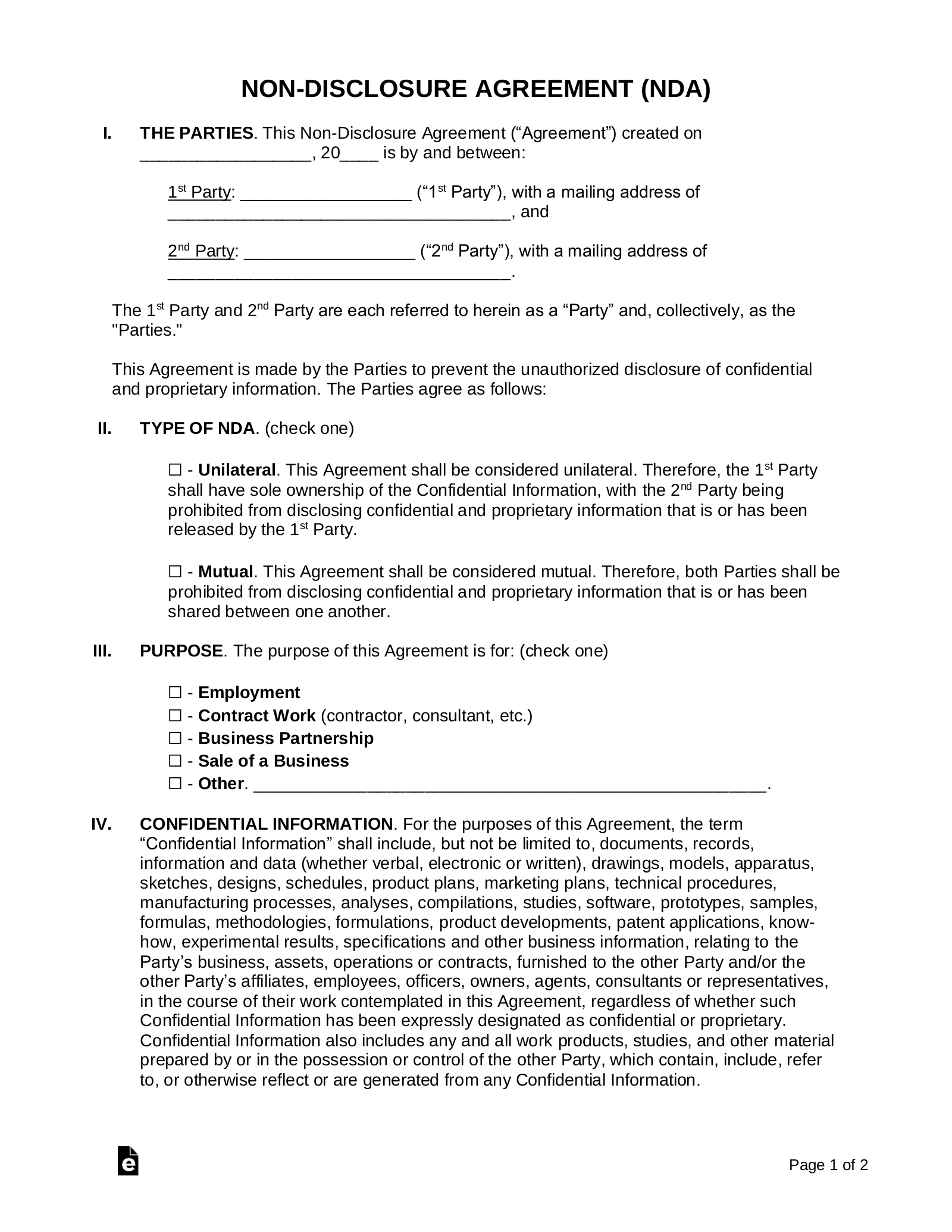 Free Non-Disclosure Agreement (Nda) Templates (21) - Pdf | Word in Free Printable Non Disclosure Agreement Form