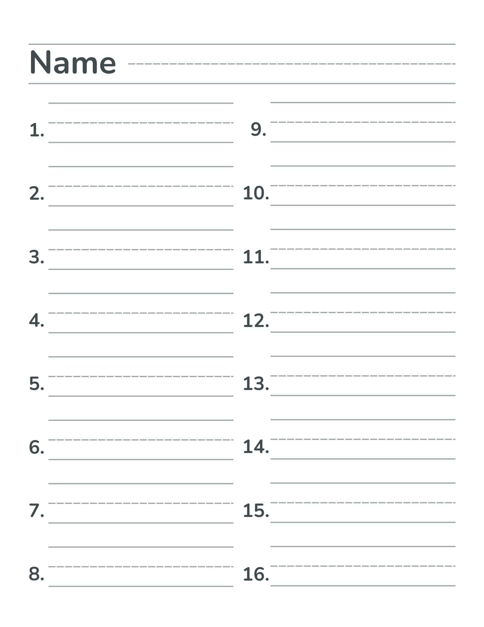 Free Numbered Lined Paper Pdf (1-20, 1-25, 1-50, 1-100) with regard to Free Printable Numbered List