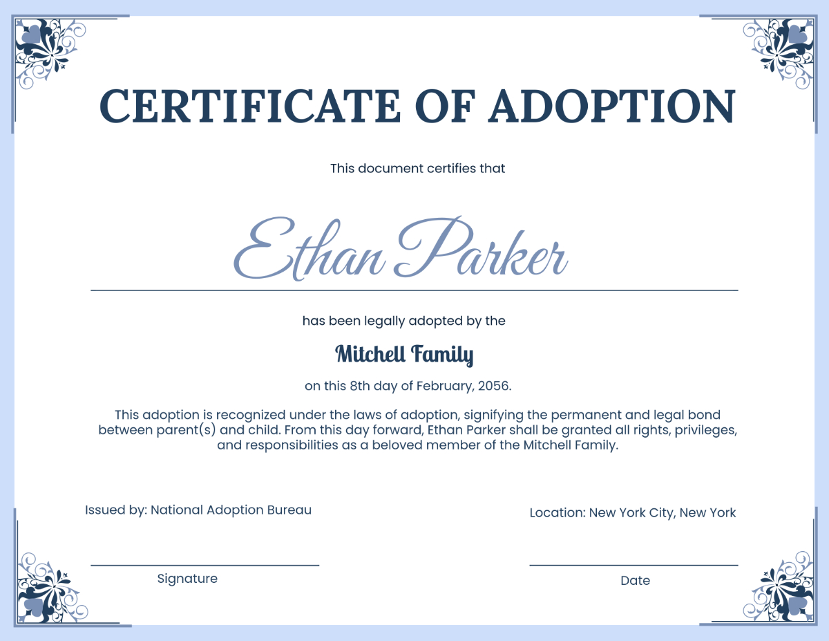 Free Official Adoption Certificate Papers Template To Edit Online for Fake Adoption Certificate Free Printable