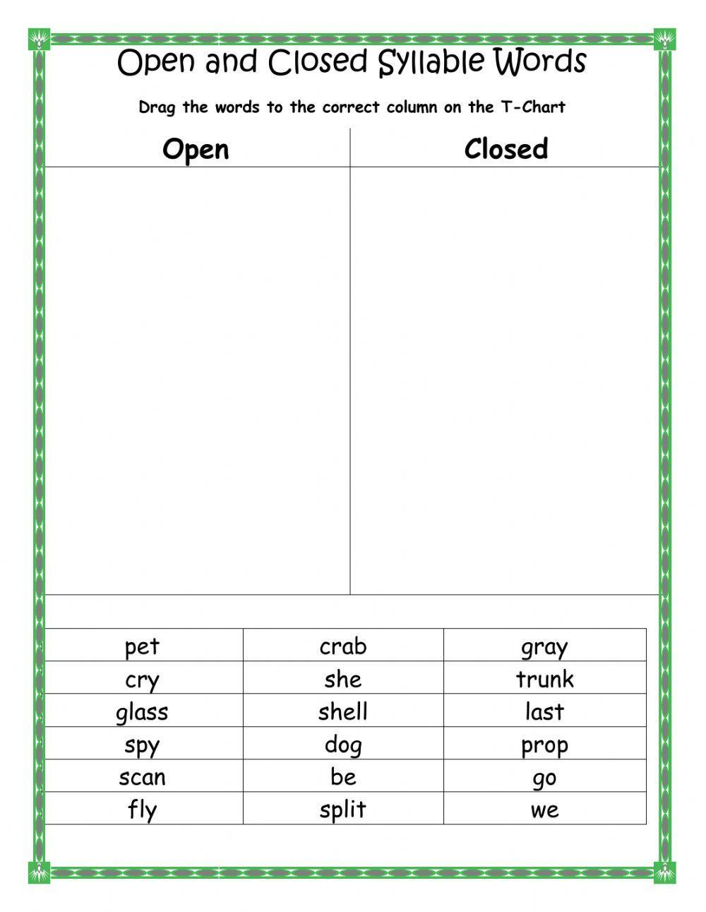 Free Open And Closed Syllables Worksheets – Exercise 2 - Your Home intended for Free Printable Open And Closed Syllable Worksheets
