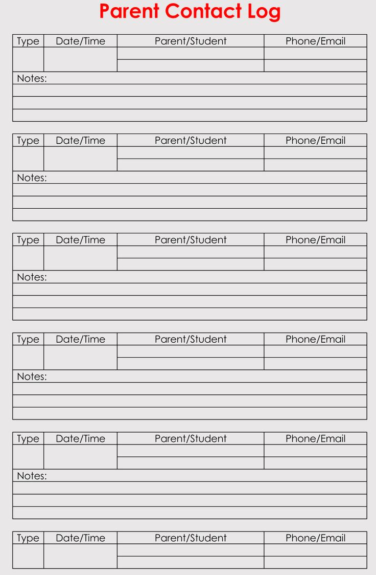 Free Parent Contact Forms (Log Sheets) - Word | Pdf throughout Free Printable Parent Information Sheet