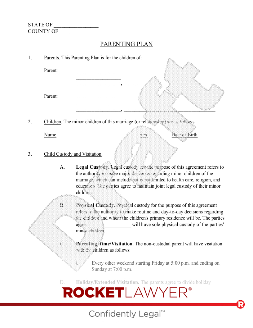 Free Parenting Plan: Print, Save & Download - Rocket Lawyer within Free Printable Parenting Plan