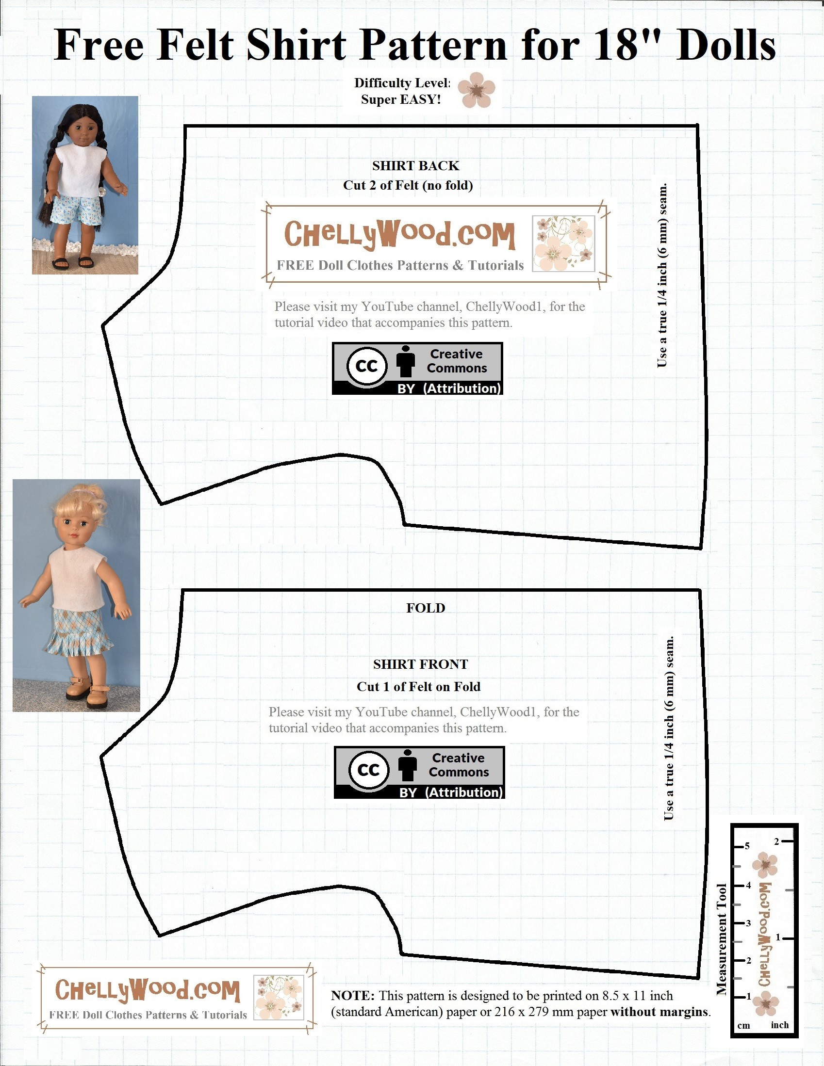 Free #Patterns For 18-Inch #Dolls' Easy- #Sew Shirt @ Chellywood inside Free Printable Doll Clothes Patterns For 18 Inch Dolls