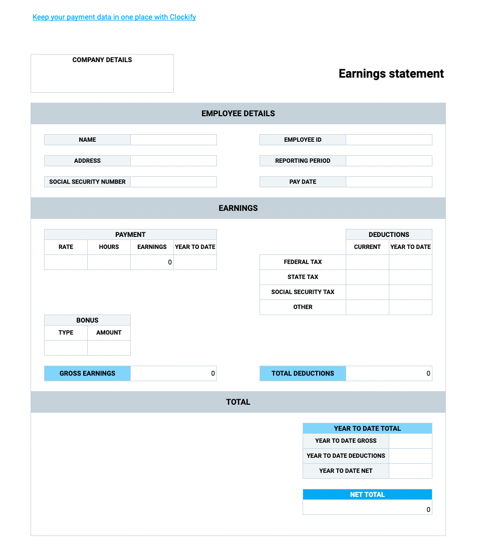 Free Pay Stub Templates — Clockify pertaining to Free Check Stub Template Printables