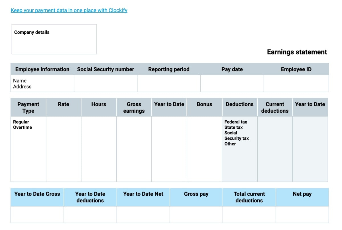 Free Pay Stub Templates — Clockify with Free Printable Check Stubs