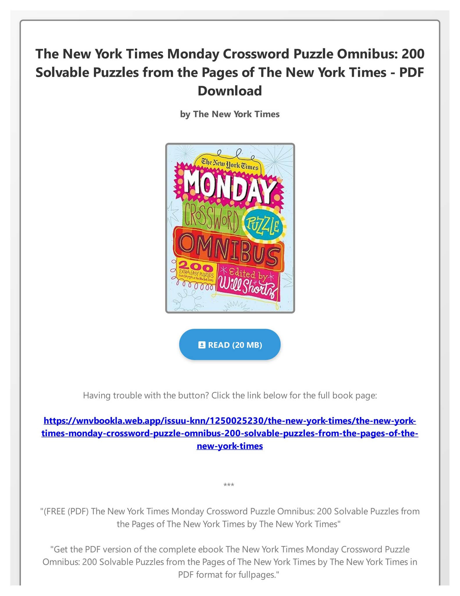 Free (Pdf) The New York Times Monday Crossword Puzzle Omnibus: 200 intended for New York Times Crossword Printable Free Monday