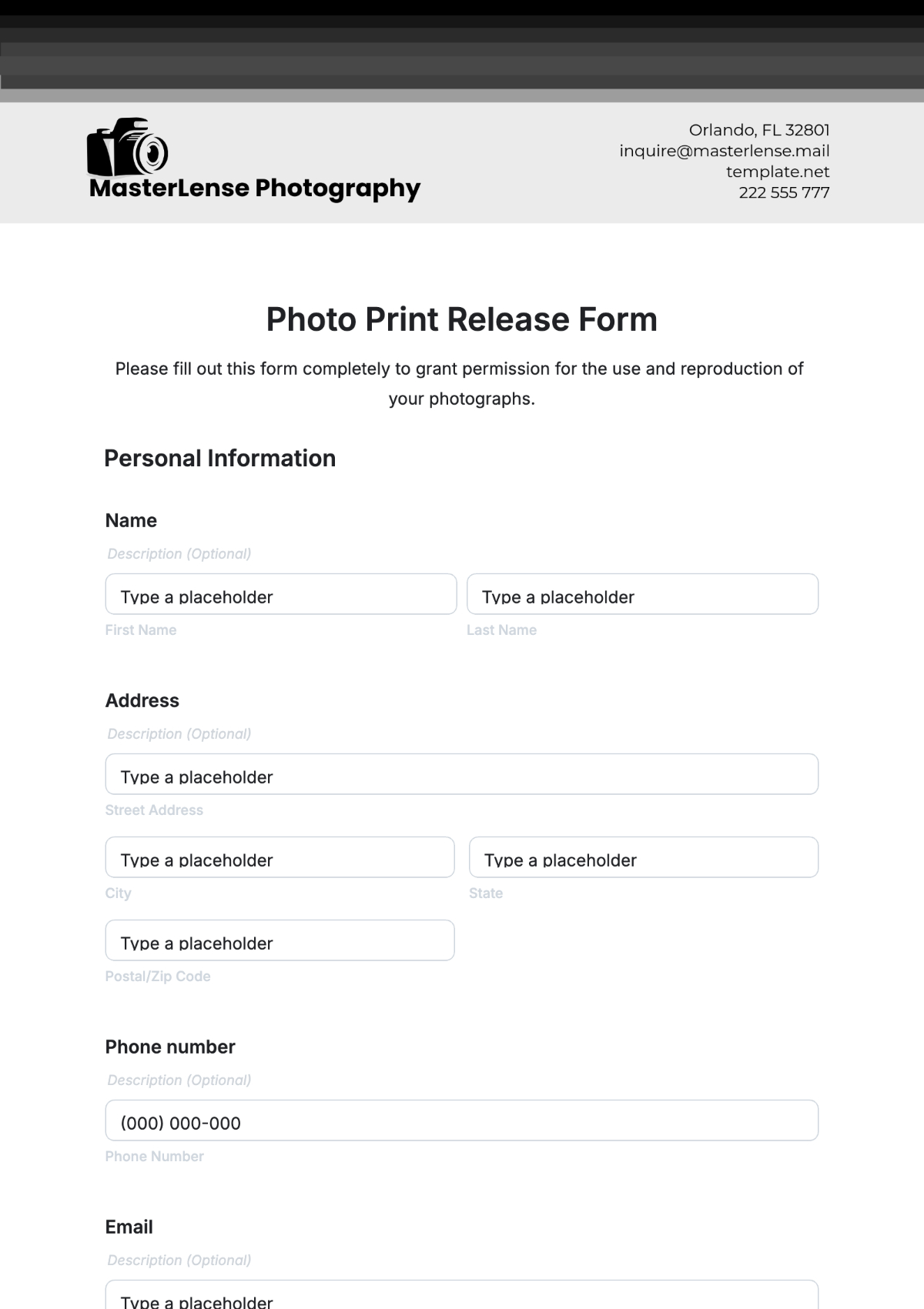 Free Photo Print Release Form Template To Edit Online throughout Free Printable Print Release Form