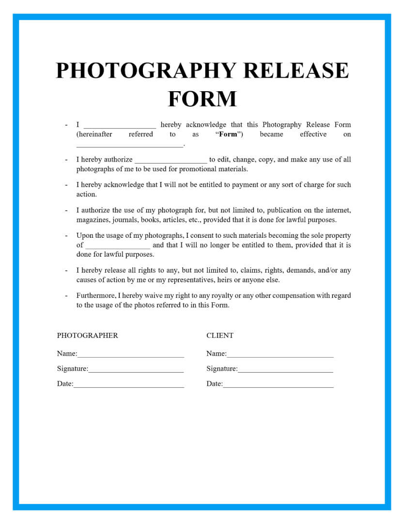 Free Photography Release Form Template regarding Free Printable Photo Release Form
