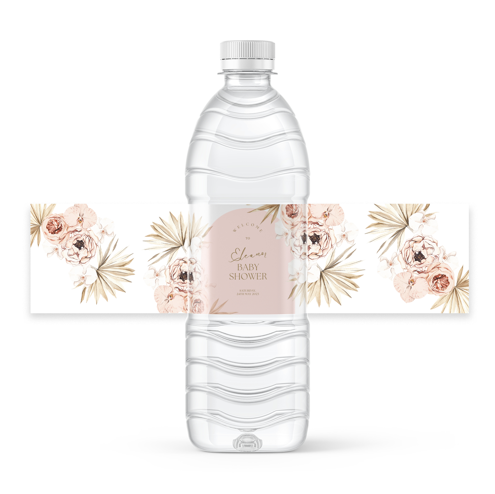 Free Pink Boho Floral Baby Shower Design For 8X2 Inch Water Bottle with regard to Free Boho Baby Shower Printables