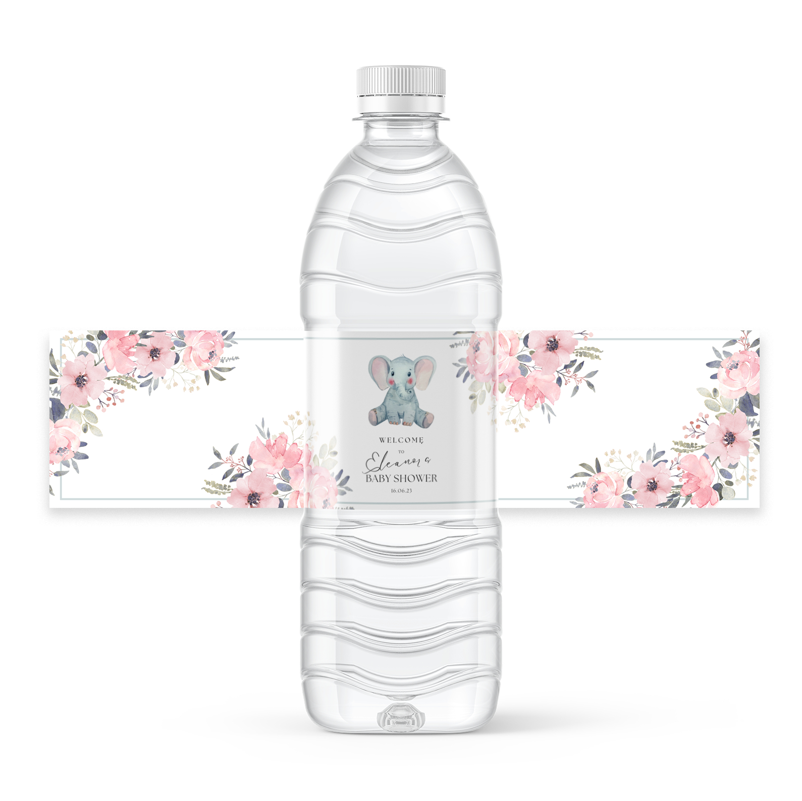 Free Pink Elephant Floral Baby Shower Design For 8X2 Inch Water inside Free Printable Water Bottle Labels For Baby Shower