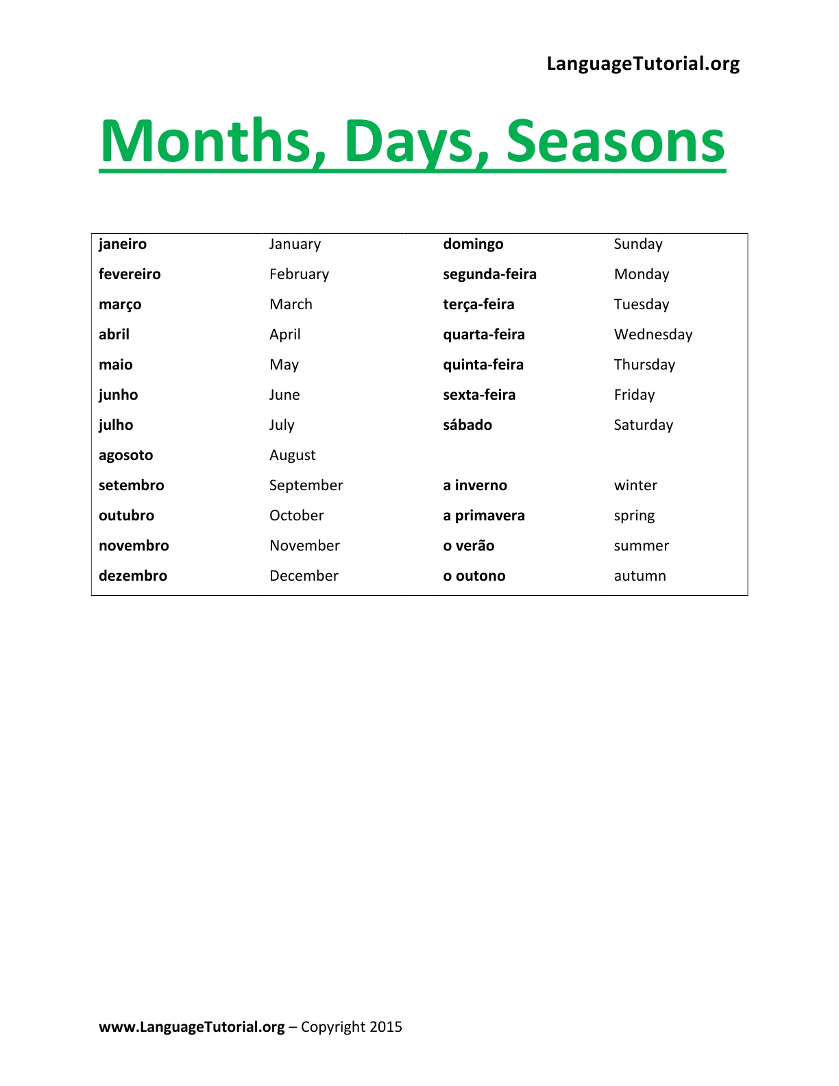 Free Portuguese Worksheets - Online & Printable with Free Printable Portuguese Worksheets