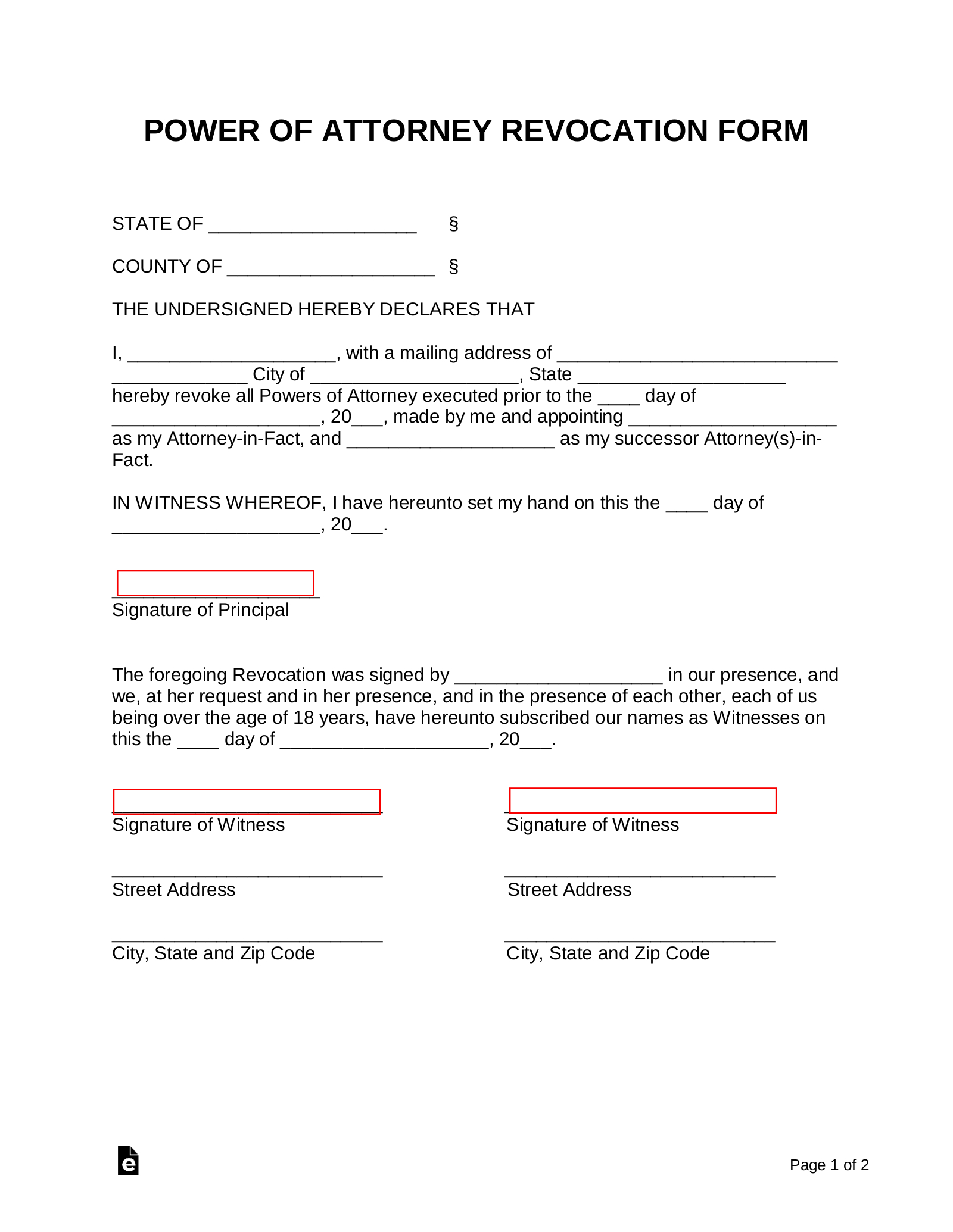 Free Power Of Attorney Revocation Form | Revoke A Poa - Pdf | Word intended for Free Printable Revocation Of Power Of Attorney Form