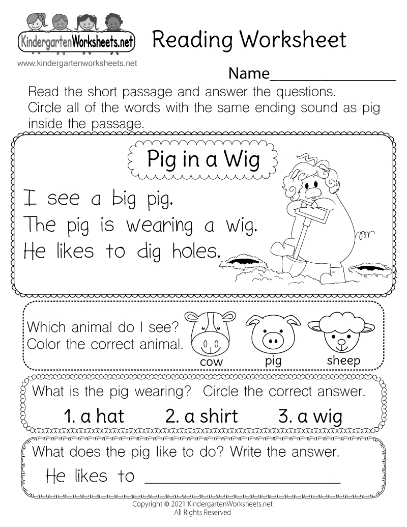 Free Preschool &Amp; Kindergarten Reading Comprehension Worksheets inside Free Printable Reading Comprehension Worksheets For Kindergarten